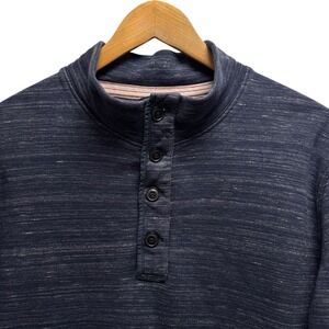 Relwen Men's Large Navy 1/4 Button Front Cotton Knit Henley Pullover Sweater euc